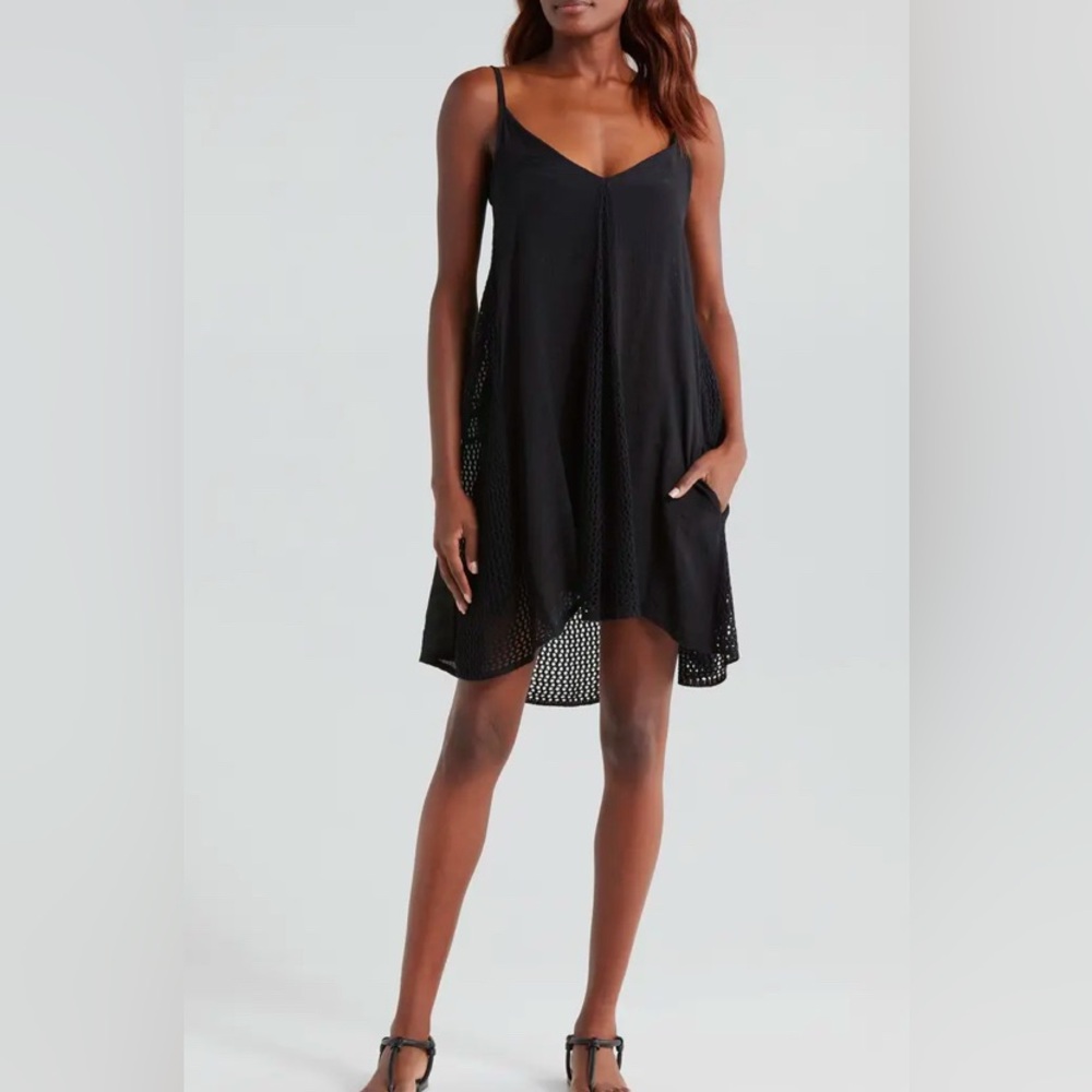 Elan Black Swim Cover Up Dress- Medium Crochet‎ Sexy Resort Coastal Cottage